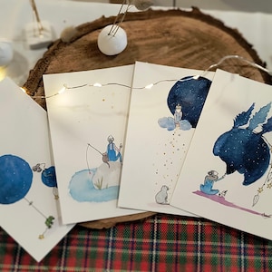 Set of 4 Watercolor postcards