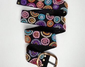 Embroidered Black Belt, Circles, Ethnic Boho, Peruvian Belt, Hand-embroidered Belt, Ethical artisan-made, Fair Trade