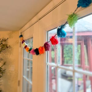 Fiesta PomPom Garland Décor, Colorful PomPom, Nursery, Dorm Room, Wall Window, Boho, Birthday, Fiesta Decorations Pride Decor  - 2ft