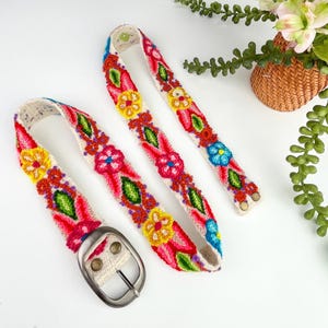 Floral Embroidered Skinny Belt: White Alpaca Wool, Peruvian Boho
