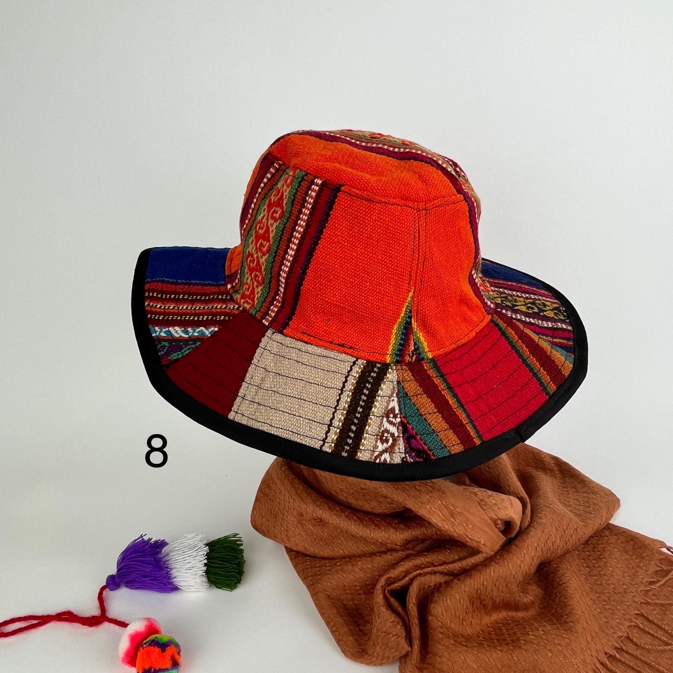 Peruvian Connection Raffia Straw Patchwork Bucket Hat Bucket Hat Peruvian Style Patchwork/andean Textile Outdoor  main image 4