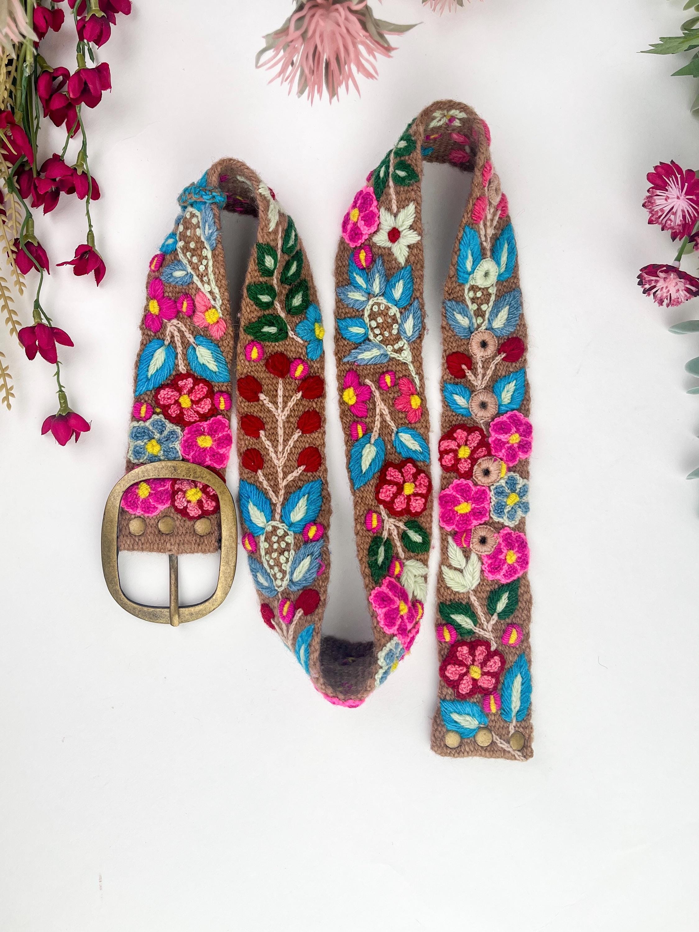 Hand-embroidered Wool Belt: Peruvian Floral Boho Belt - Etsy display picture 3