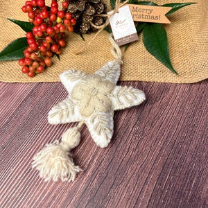 Star Floral Embroidered Ornament- Hand embroidered Felt Star, Christmas Star, Holiday Star,  Handmade star, coastal ornament, teal star