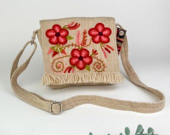Hand Embroidered Floral Crossbody Bag: Peruvian Wool Shoulder Bag