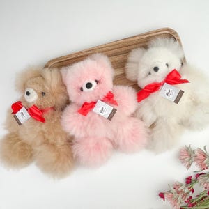 Alpaca Teddy Bear Plushie 9&quot;: Genuine Fur Stuffed Animal