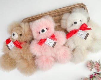 Alpaca Teddy Bear Plushie 9&quot;: Genuine Fur Stuffed Animal