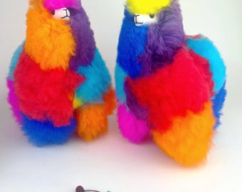 Regenbogen Alpaka Pelz Stofftier - 11,5 "Handgefertigte Lama Plushie