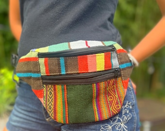 Upcycled Andean Textile Sling Bag: Vintage Peruvian Crossbody Fanny Pack