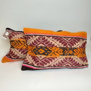 Cuzquena Vintage Wool Textile Lumbar Pillowcase, Maroon Flowers, Frazada Blanket Pillowcover, Peruvian textiles, Peruvian cushion, Boho Home