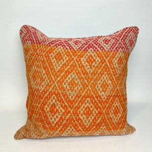 Cuzquena Vintage Wool Textile Pillowcase Orange Pink – Frazada Blanket Pillowcover, Peruvian textiles, Peruvian cushion, Boho Home