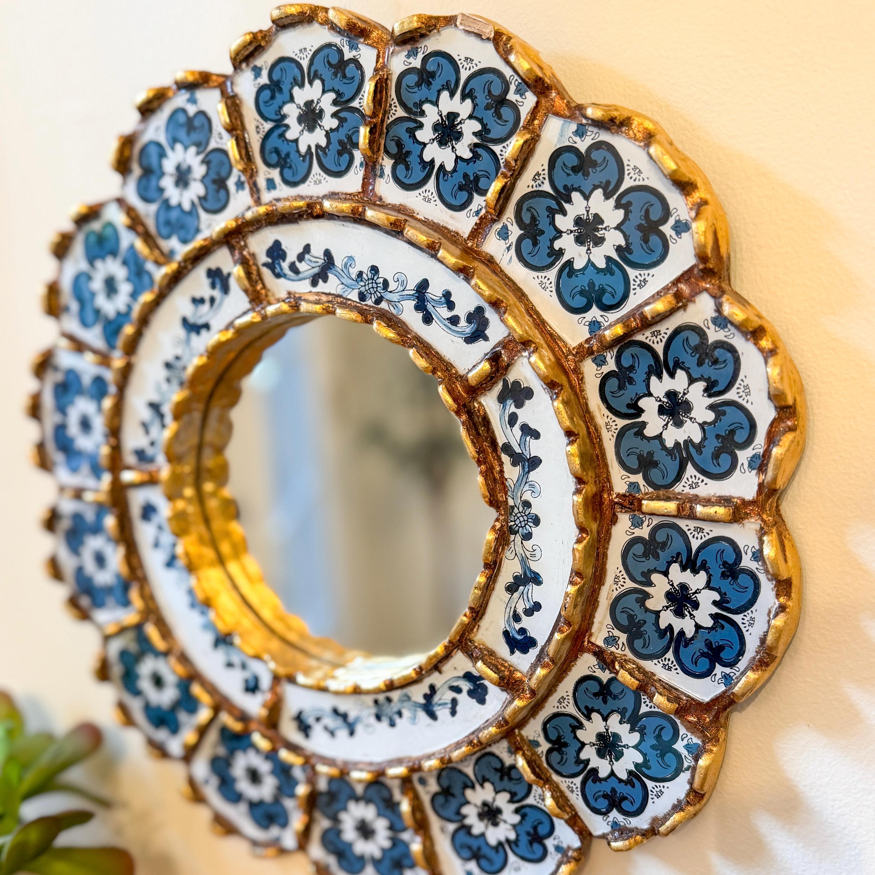 MURANO 73cm ムラノ 大型 ブルー 花飾り ウォールミラー 壁面 鏡 Glass Flower Murano Mirror - Etsy