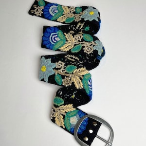 Anabel Floral Embroidery Belt, Ethnic Boho, Peruvian Belt, Hand-embroidered Belt, Alpaca Belt, Flower belt