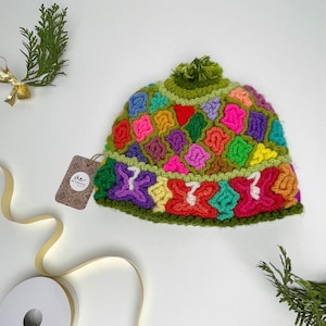 Gekrulde alpaca kindermuts, winterhandgebreide muts, Peruaanse kinderbeanie, kinderuniseks wollen muts, regenboogbeanie