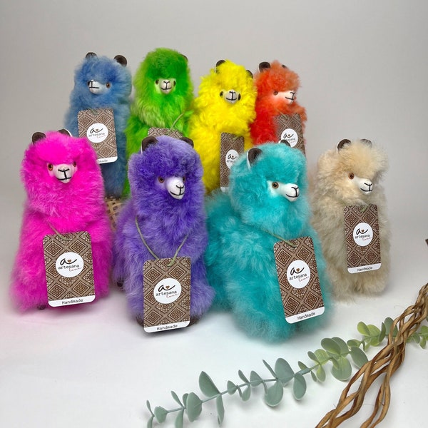 Paka Small Stuffed Alpaca Neon,  Stuffed Animal, Small alpaca toy, Andean Toy, Peruvian Alpaca Fur Toy