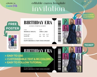 Eras Tour Ticket Stub Birthday Invite | Concert Keepsake | Swiftie Party Invitation | Instant Download