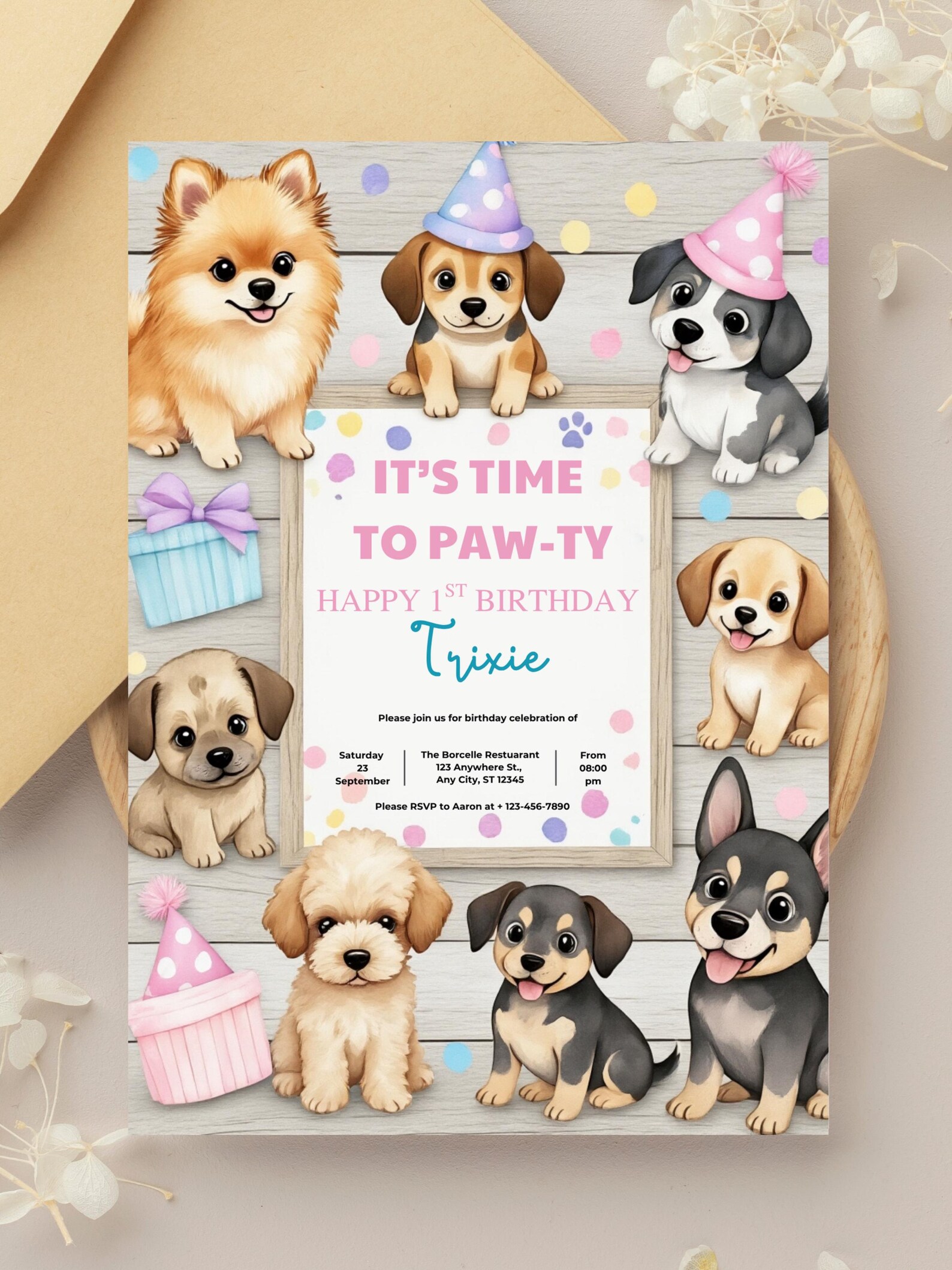 Editable Puppy Birthday Invitation, Cute Dog Pawty Invite, Printable ...