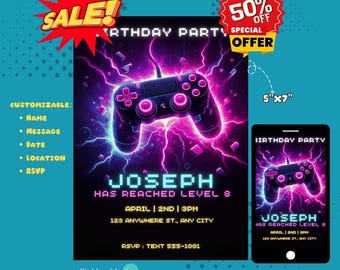 Video Game Birthday Invitation, Gamer Invitation, Video Game Invitation, Gaming Invitation, Digital Gamer Invite, Editable Party Canva