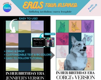 Eras Tour Birthday Editable Invitation Template, Birthday Party for Teens and Swifties Babies, Canva Instant Download with Tutorial