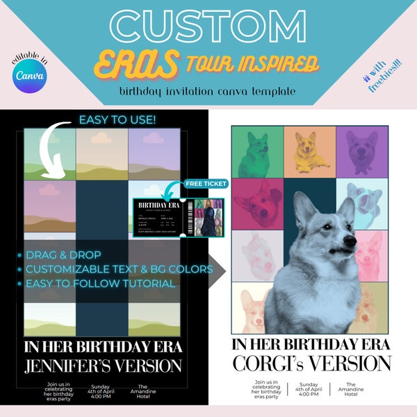 Eras Tour Birthday Editable Invitation Template, Birthday Party for Teens and Swifties Babies, Canva Instant Download with Tutorial