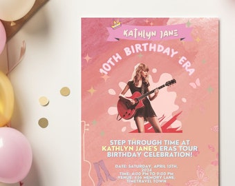 Swiftie Eras Themed Birthday Party Invitation - Printable & Editable Girls' Party Invite with Friendship Bracelet Design - Digital Download