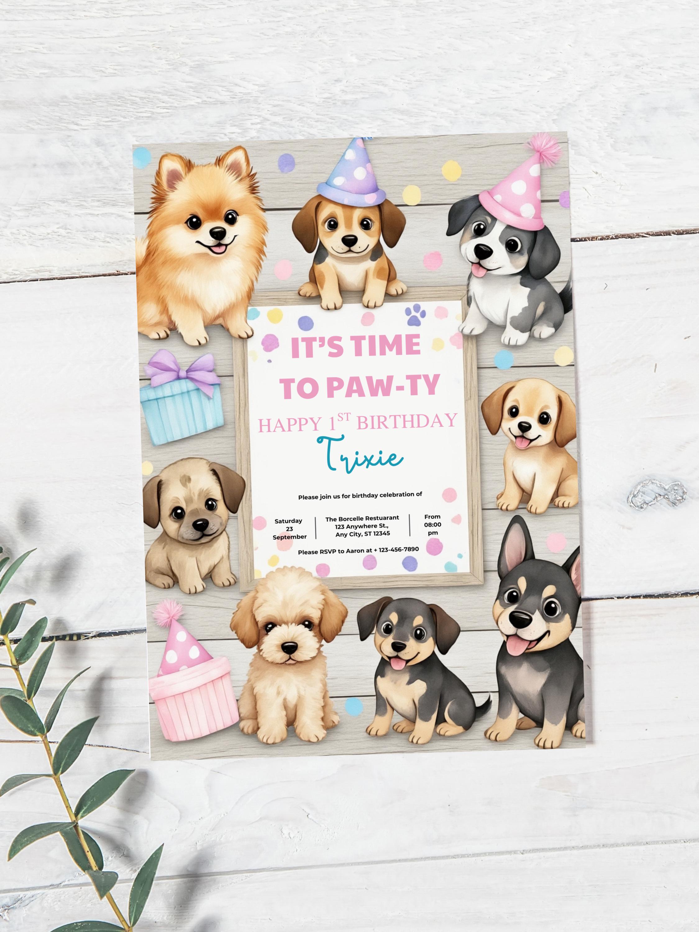 Editable Puppy Birthday Invitation, Cute Dog Pawty Invite, Printable ...