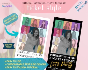 Custom Eras Tour Birthday Template, Themed Party for Girls, Size 8x4 Canva Editable