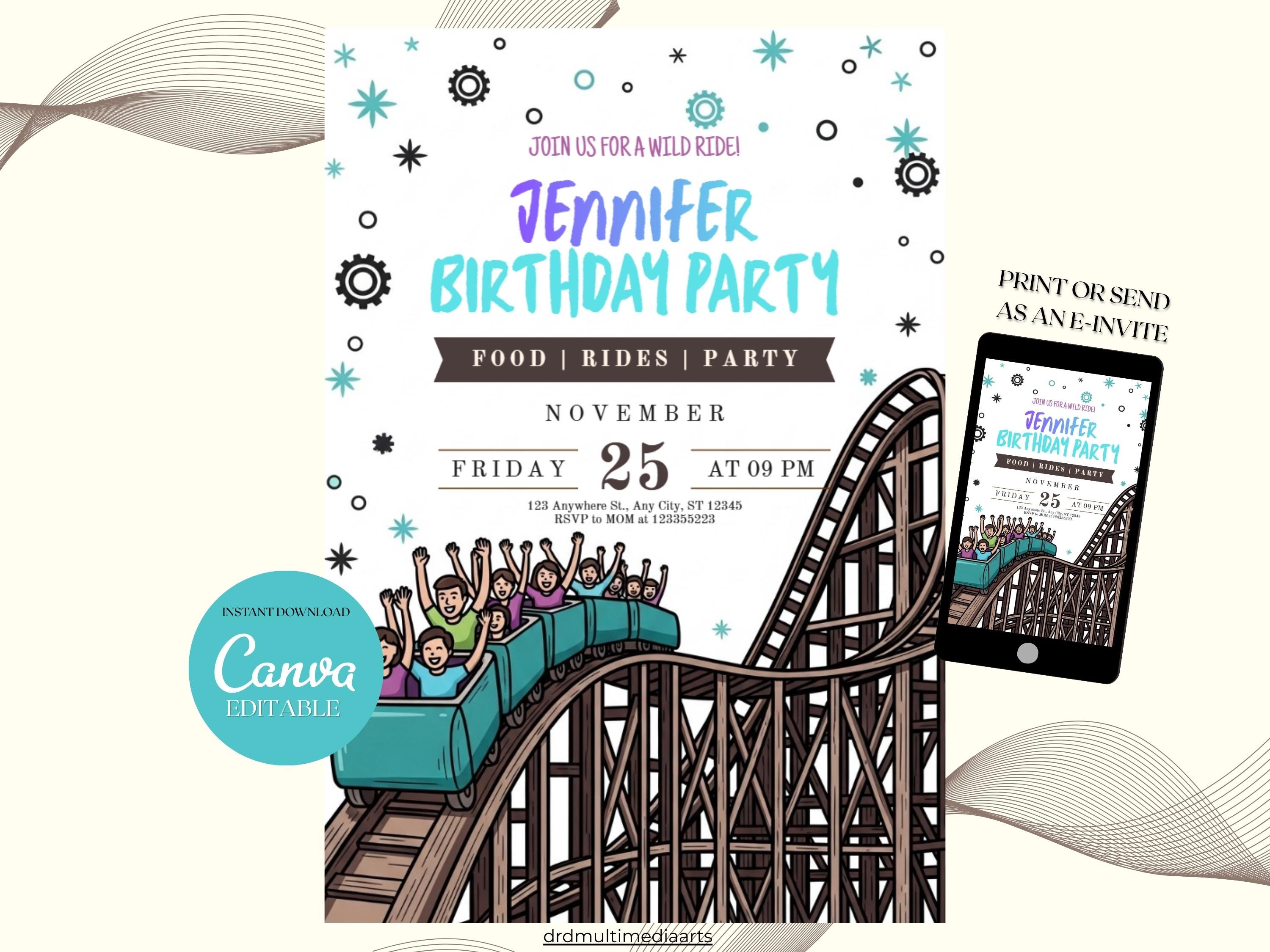 Roller Coaster Birthday Invitation - Amusement Park Wild Ride Party ...
