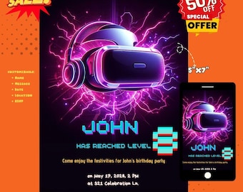 Vr Party Einladung, Vr Geburtstagseinladung, Vr Spiel Einladungen, Gamer Lädt ein, Vr Party, Gaming Geburtstagseinladungen, Vr Einladen, Canva