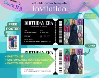 Swift Eras Tour Ticket Stub & Birthday Invite: Personalizable Concert Keepsake, Instant Download