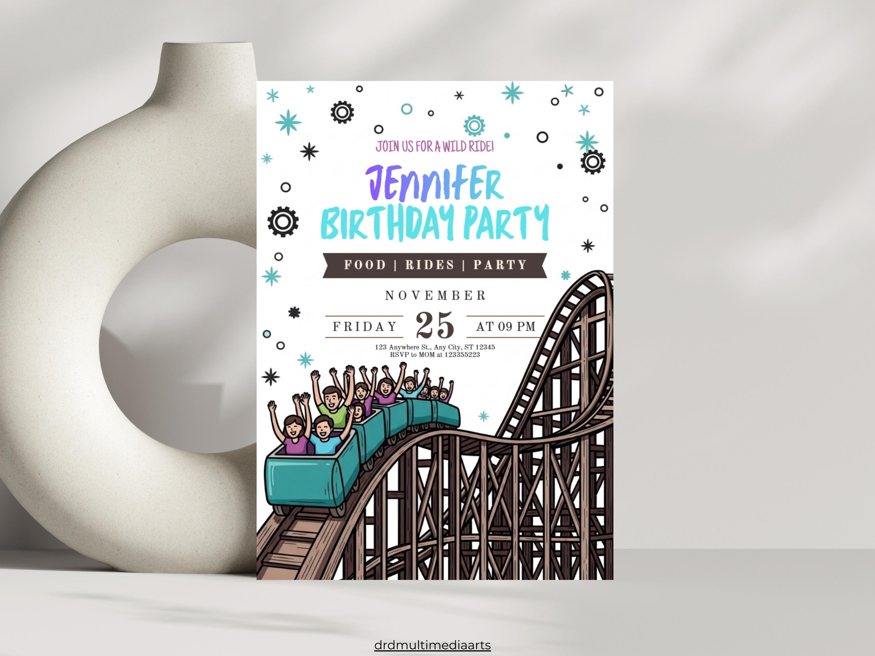 Roller Coaster Birthday Invitation - Amusement Park Wild Ride Party ...