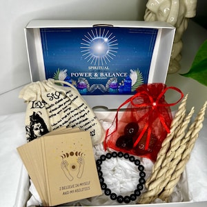Balance-Box Kraft Spirituelle | Ensemble Energie-Heilungs avec brassard améthyste,Achat & Lingam-Steinen, Affirmationskarten,Tibetischem Räucherwerk