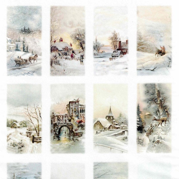 Reispapier, Decoupage vintage Winterdörfer Scrapbooking, Ricepaper, für Serviettentechnik, Journaling #IT