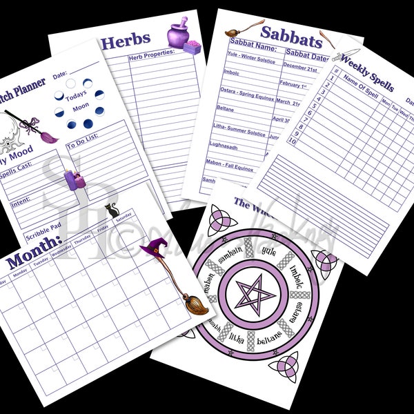 Grimoire printable planner, Wicca printable, Ink Saver Printable, Witch Bundle Set, witchy planner, BOS pages, wicca planner, witches diary,