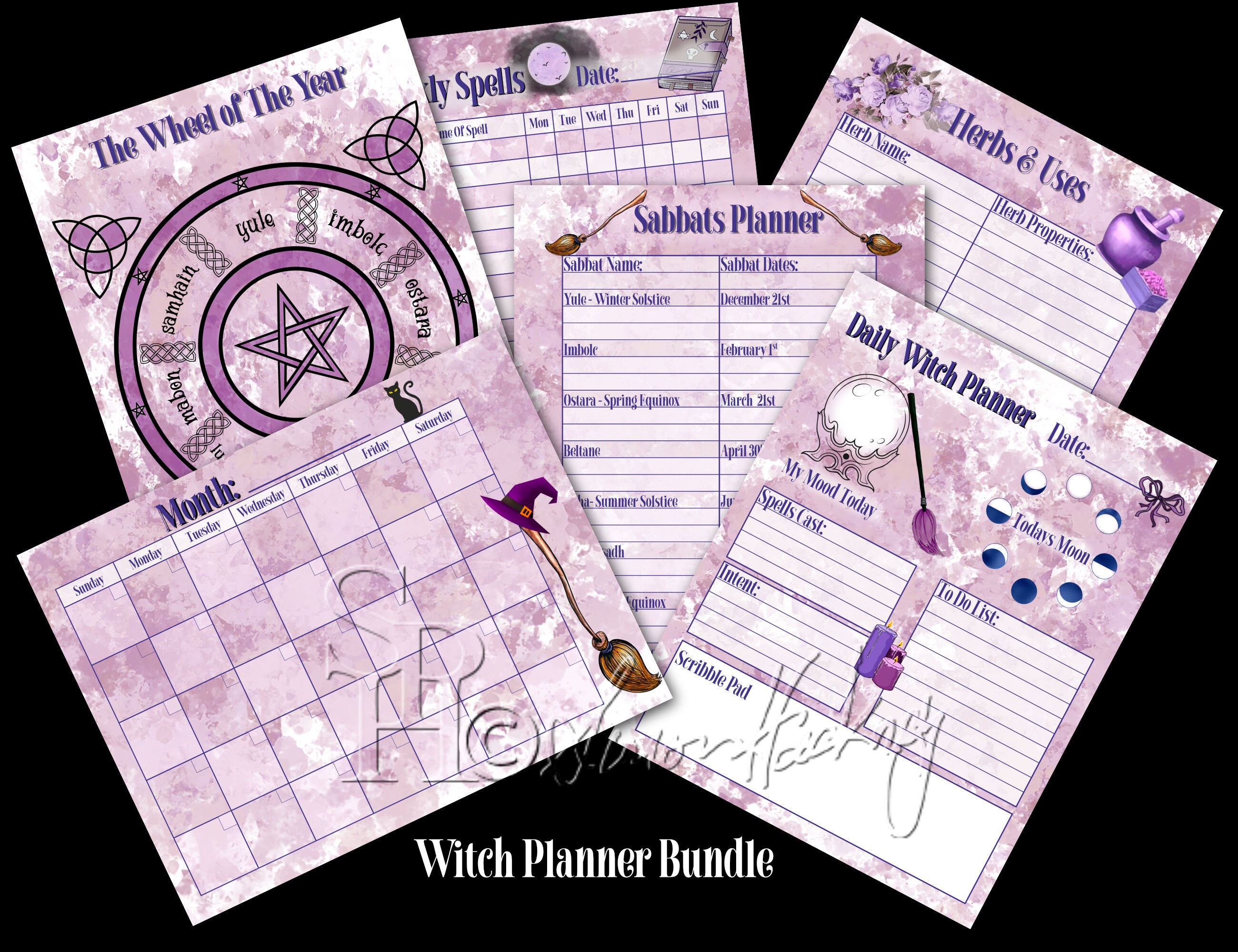 Witchy Planner, Wicca Printable, Printable Witch Bundle Set, Calendar ...