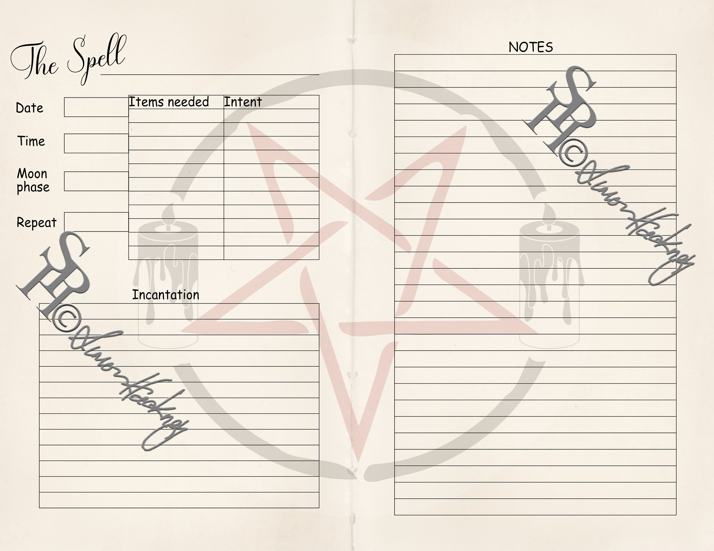 Spell Record Printable Template Pages. Witchcraft. Book of Shadows ...