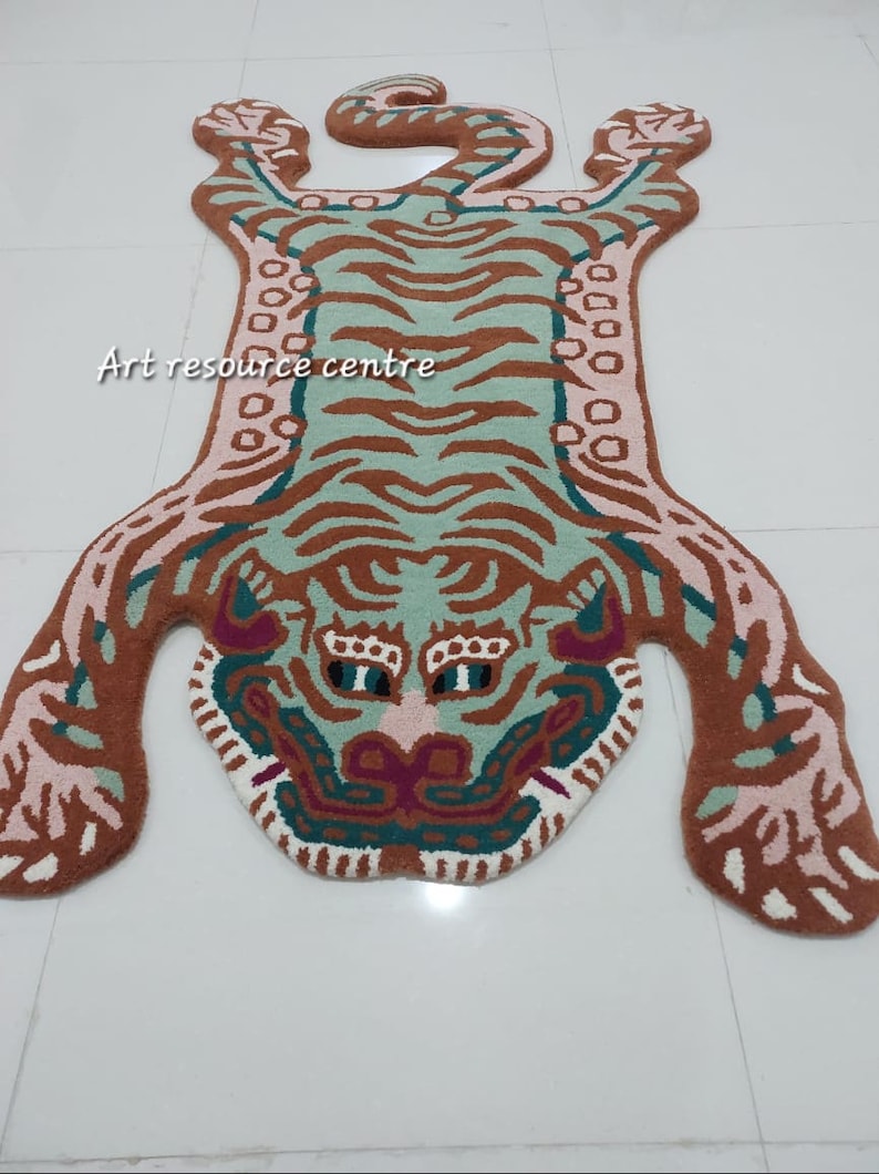 Sabertooth Tiger Rug Handmade Tufted Tibetan Tiger Skin Shape Wool Rug for Living Room ...