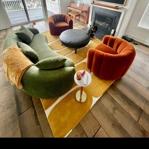 Modern Abstract 8x10 feet mustard yellow Area Rug for Living Room . Bedroom , Contemporary Designer Wool Rug , Loop Cut Pile 100% Newzealand