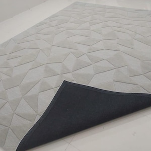 Modern Abstract Hand tufted Area Rug for Living Room ,ivory white Grey 8x10 9x12, 100%woolen Rug Handmade designer wool rug, Gift for Home