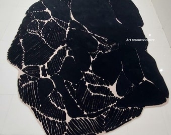 Minimalist Modern Abstract Irregular Black/Baige loopcut 10x14 12x15 feet Woolen Hand Tufted Designer Area Rug for Living Room Bedroom Offic