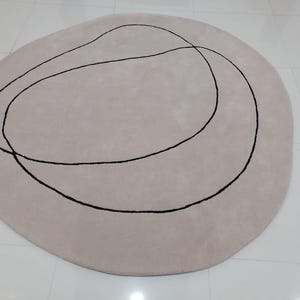 Minimalist Premium Modern Abstract 9x9 10x10 Round shape Baige,Grey,Teal Handmade woolen Tufted area Rug for Living Room Bedroom 6x6 7x7 8x8