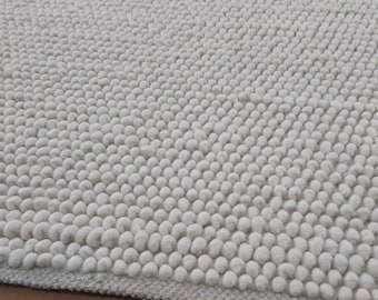 Hand Knitted Rug Chunky Wool Rug Loop Braided Rug Hand Woven Flat Weaved Ivory Off White Rug 5x8 6x9 7x10 8x10 9x12 10x14 Custom Bespoke Rug
