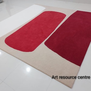 modern abstract 8x10 9x12 red burgandy colour handmade  tufted area rug for living room, Lounge rug office contemporary designer wool rug