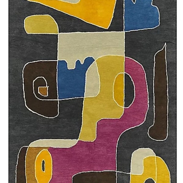 Modern Abstract Handmade Area Rug for Living Room,   Contemporary designer wool rug, Gift for home