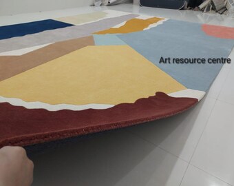 Premium finish Handmade Modern Abstract colorful Vibrant Designer contemporary woollen Tufted Area Rug for Living Room Bedroom Gift for home