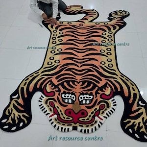handmade 5x8 orange black tibetan tiger tufted wool rug for living room ,bedroom  and kids room, animal shape rug 3x5 4x6 5x8