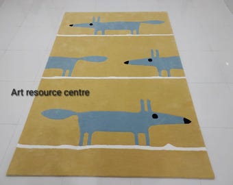 Modern Abstract 8x10 fox 100% wool Area Rug for Living Room Bedroom office kids room  Contemporary Designer Wool Rug,Gift For Home.
