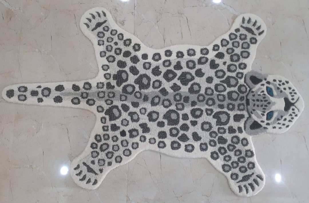 Hand Tufted Snow Leopard Shape Wool Rug for Living Room - Etsy