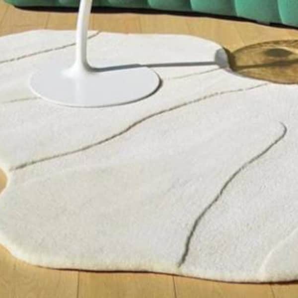modern abstract  odd shape area rug for living room . bedroom , contemporary designer wool  rug high low pile