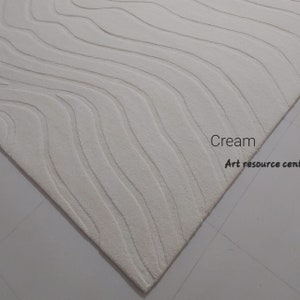 Modern Abstract 8x10 cream color Hand tufted Area Rug for Living Room highlow cut pile handtufted,Handmade designer wool rug,Gift for Home