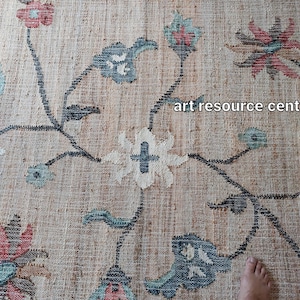 Handmade 5x8 floral flat weave Jute Area Rug for Living Room,Bedroom,Office Contemporary modern designer rug,Gift for Home living decore